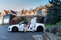 Bride & Groom in a sports car on their wedding day